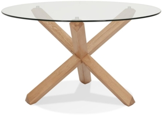 Kadima Design Esstisch, Massivholz Eiche, Glas, Rund, Ø 130 cm, Skandi-Look, Transparent-Beige