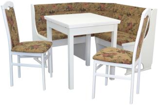 Kleine Eckbankgruppe "Anja 1W", weiß / Stoff braun mit Blumendessin