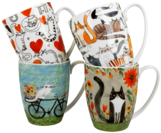 DUO ANIMALS 4er-Set klassische Becher 360 ml CAT'S WORLD New Bone China Porzellan