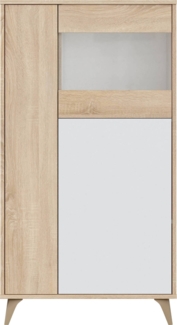 Dmora Vitrine Altavista, moderne Vitrine mit 3 Türen, Sideboard für Wohnzimmer oder Lounge, hohes Sideboard mit Regalen, 77 x 33 x 142 cm, Eiche und Weiß