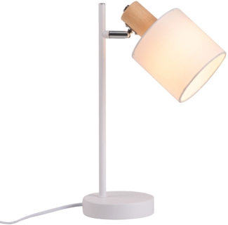 ZMH Tischlampe Holz Nachttischlampe Vintage - 35.5cm E14 Tischleuchte Weiß Stoffschirm mit Schalter Kabel und Stecker Retro Stoff Wohnzimmerlampe Drehbar für Wohnzimmer Büro (ohne Leuchtmittel)