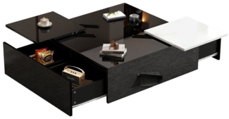 Merax Couchtisch Hochglanz mit verschiebbare Tischplatte (Satztisch Beistelltisch Kaffeetisch, 1-St), Wohnzimmertisch mit 4 Schubladen und Ablagefläche, 75 x 75 x 33.5 cm