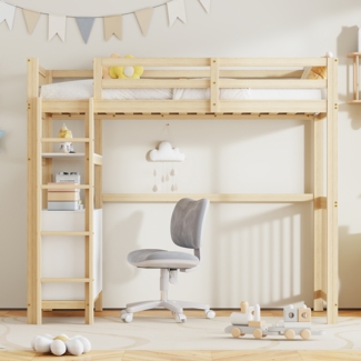Naturfarbenes Hochbett 90x200 cm Mit 6 Schubladen Und Sicherheitsleiter Kinderhochbett Mit Aufbewahrungsschrank Massivkiefer Holzbett Etagenbett Stauraum System Sicherheitsbett Jugendzimmer
