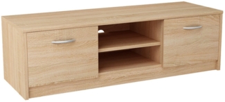 Home Collective TV-Schrank 120cm breit Lowboard mit matter Oberfläche Fernsehtisch (abgerundete Kante und Metall-Rollschienen Fernsehkommode) mit 2 Türen und 1 Regal, aus laminiertem Board sonoma