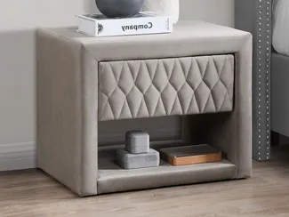 Vente-unique - DANIELE Nachttisch SamtStoff Beige - B 35 cm x H 41 cm x L 50 cm