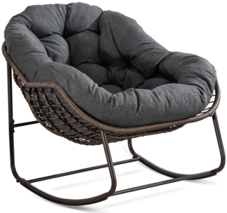 SeedWave Schaukelstuhl Übergroß mit PE-Rattan-Geflecht, 15 cm dickem Olefin-Fleece-Kissen, Lounge-Stuhl für Innen- und Außenbereich, Stilvolle Eierschalenform