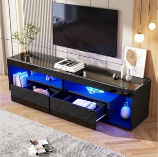 HAUSS SPOLE Lowboard LED-Hochglanz-TV-Schrank mit 2 Schubladen, für bis zu 70 Zoll schwarz (Fernsehschrank, Konsolentisch, Wohnzimmermöbel, 1 St, 2 Schubladen), für bis zu 70 Zoll große Fernseher