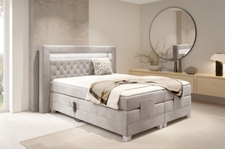 MEBLINI Boxspringbett Elektrisch SANTORE 200x200 cm mit Bettkasten und LED – H3/Beige Samt Polsterbett - Doppelbett mit Toppers & Taschenfederkern-Matratzen