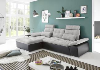 Ecksofa Couch Schlafcouch Schlafsofa Lederlook schwarz silber Ottomane li L-Form