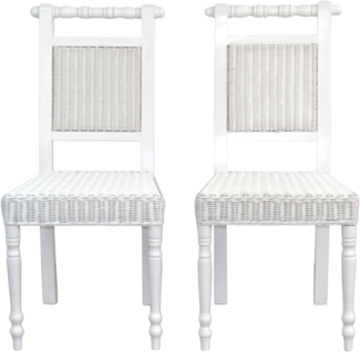 Esszimmerstuhl 2er Set, aus Rattan handgeflochten, weiß