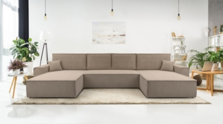 AX LIVING Beige Sofa U mit Schlaffunktion – Cedria U Wohnlandschaft