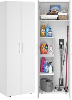 Bellamio 'Apol' Mehrzweckschrank, weiß, 176x33x60 cm, Besenschrank mit Staubsaugerfach und 4 weiteren Fächern