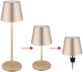 LED Tischlampe, champagner, Akku, Touchdimmer, Flaschenaufsatz