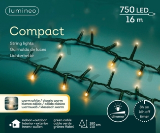 Lumineo LED-Lichterkette Lumineo Lichterkette COMPACT 750 LED 16 m warm weiß/klassisch warm, Indoor, Outdoor, dimmbar, 8h-Timer