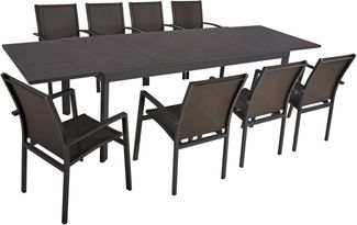Garten-Sitzgruppe EDGAR 9-tlg. - Kunststoff, Dunkelgrau | Gartenmöbel-Set Gartengarnitur Garten-Essgruppe mit Stühlen und Esstisch