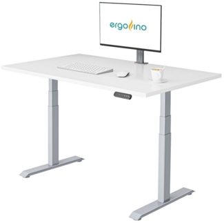 ERGOFINO Schreibtisch Elektrisch höhenverstellbarer Schreibtisch DT30 (höhenverstellbarer Schreibtisch 140x80 cm, elektrisch schreibtisch mit GS-Zertifiziert, 2 Motoren, 3-Fach Teleskop, 3 Memoryfunktion), Gestell Grau inkl. Weiß Tischplatte