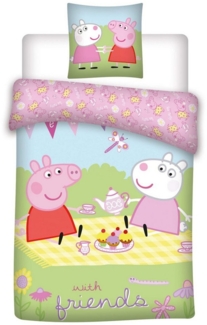 BrandMac Bettwäsche Peppa Wutz - Peppa Pig - Wende-Bettwäsche-Set, 135x200 & 80x80, Baumwolle, 100% Baumwolle
