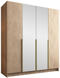 Drehtürenschrank Salkor II, Kleiderschrank mit 4 Türen, Frontspiegel (Farbe: Eiche Cremona / Eiche Cremona + Gold)
