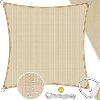 KESSER® Sonnensegel Sonnenschutz Windschutz | HDPE Gewebe | wasserabweisend & windabweisend | 5-Fach quer vernäht robust & stabil Schattenspender Garten Balkon Terrasse Quadrat, Creme, 2x2m