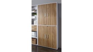 Aktenschrank CALVIA Büroschrank Schrank weiß und Alteiche abschließbar