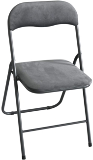 Metall Klappstuhl mit Samtbezug grau gepolstert Beistellstuhl Camping