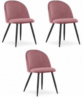 Valora BELLO Stuhl, dunkelrosa Samt, schwarze Metallbeine (3 Stück)