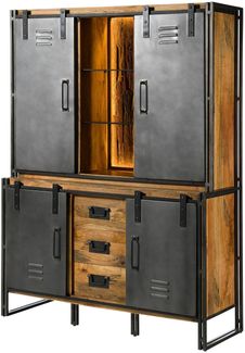 Buffet Mango / Altholz 150x55x200 natur / grau lackiert / Metall grau BLACKBURN LUX #406