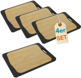 4er Set Schneidebrett Kunststoff und Bambus 2in1 Schneidbrett mit Anti-Rutsch Schneidebretter Küchenbrett Bambus Schneidebrett Schwarz Rutschfest mit Griffloch
