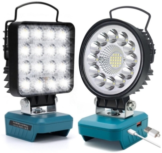 PRIISF Arbeitsleuchte Für Makita Li-ion Akku-Lampe LED Arbeitslicht Baustrahler Handlampe, Quadratisch, Arbeitsleuchte 18V Strahler Licht, kabellose HOCHLEISTUNG Taschenlampe, Baustellen Lampe Akku Scheinwerfer mit Typ C und USB-Aufladung