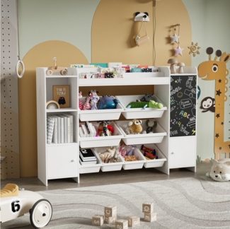 Furnishings Home Spielzeugtruhe Kinder Ablageregal Kinderregal Spielzeugregal (1 St), mit 9 Aufbewahrungsboxen, Tafel, Kinderzimmer Regal