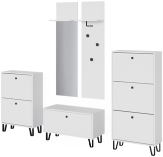 Garderobenset Siri Weiß Set mit Garderoben, Sitzbank und Schuhschränken Vicco