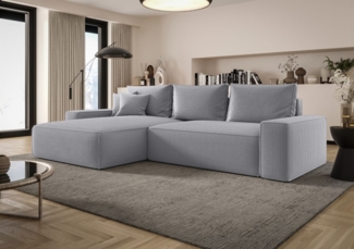 Ecksofa Schlafsofa Sofa WALKEN Stoff Poso Hellgrau Ottomane Links