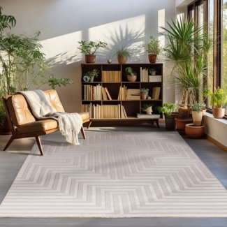 Carpettex Designteppich Geometrisch Design, Rechteckig, Höhe: 12 mm, Teppich Wohnzimmer Boho Design Skandinavische Stil Natur Optik