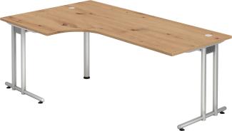 bümö® Eckschreibtisch N-Serie, Tischplatte 200 x 120 cm in Asteiche, Gestell in silber