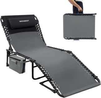 WKFAMOUT Sonnenliege Campingbett Klappbar 5-Stufig Verstellbar Grau