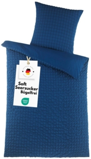 Carpe Sonno Bettwäsche Seersucker 135x200 Mikrofaser Bügelfrei Reißverschluss Sommer Bettzeug, Soft-Seersucker, 2 teilig, Kühlend leichte Wende-Bettwäsche Blau