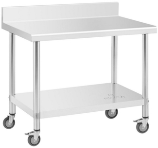 Royal Catering Arbeitstisch 60 x 100 cm Rollbarer Edelstahltisch Aufkantung Gastrotisch 155 kg
