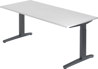 bümö manuell höhenverstellbarer Schreibtisch 180x80 in weiß, Gestell in graphit - PC Tisch höhenverstellbar & groß, höhenverstellbarer Tisch Büro, großer Computertisch verstellbar, X19-W-GG