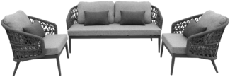 7013 Lounge-Set, 2 x Sessel, 1x2-Sitzer Sofa inkl. Sitzkissen Teddy hellgrau + 4 Zierkissen grau