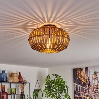 hofstein Deckenleuchte moderne Deckenlampe aus Metall/Bambus in Schwarz/Natur/Dunkelbraun, ohne Leuchtmittel, Deckenleuchte, Lichteffekt, Ø 30 cm, 1 x E27, ohne Leuchtmittel