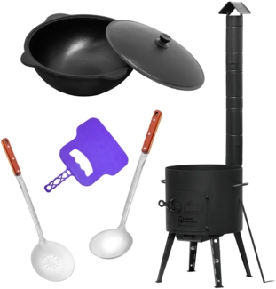 Ø44 Uchag 2mm stahl Utschak mit Abzugsrohr 16L Kazan Eben Grillfächer Schaumkelle Suppenkelle Utschak Utschag Kasan Feldküche Außenküche Eintopfofen Gulaschkanone