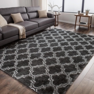 Weicher Zottelteppich 120x180cm Grau Rutschfest Waschbar Modern