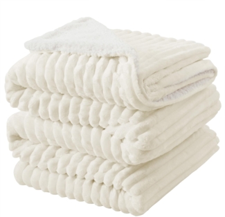 BEDELITE Kuscheldecke Flauschig Decke Groß - Dicke XXL Sherpa Decken Cremeweiß 220x240 für Bett, warme Cord Kuscheldecken Creme Weiss weiche Fleecedecke Wohndecke als Tagesdecke für Schlafzimmer