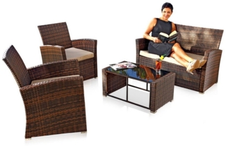 Melko Sitzgruppe Sitzgarnitur Sitzgruppe Polyrattan Gartenmöbel Set 4 tlg. Lounge, (Set, 4-tlg, Tisch, Sessel, Sofa), Polyrattan