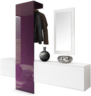 Garderobe Wandgarderobe Carlton Set 1, Korpus in Weiß matt / Paneel in Brombeer Hochglanz