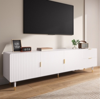 Merax Lowboard Weiß mit Goldakzenten, Soft-Close (1 St), TV-Schrank mit 3 Türen,2 Schubladen & verstellbaren Füßen, 170x36x55cm
