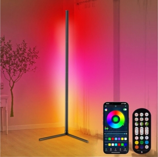 LMaxhome LED Stehlampe Smart RGB Stehleuchte Eckleuchte Musik Sync App Fernbedienung Timer, 165cm, LED fest integriert, RGB, 3000K-6500K Smart Tageslicht für Schlafzimmer Wohnzimmer Küche