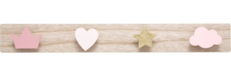 Kindergarderobe PRINCESS/SUPER HERO, 4 Haken Rosa, sortiert
