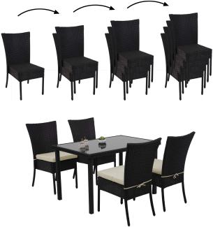 Poly-Rattan Garnitur HWC-G19, Sitzgruppe Balkon-/Lounge-Set, 4xStuhl+Tisch 120x75cm ~ schwarz, Kissen creme