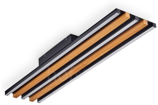 hofstein Deckenleuchte dimmbare Deckenlampe aus Metall/Holz/Kunststoff in Schwarz/Natur/Weiß, LED fest integriert, 3000 Kelvin, 37 Watt, 4250 Lumen, Länge 81 cm, dimmbar über Lichtschalter